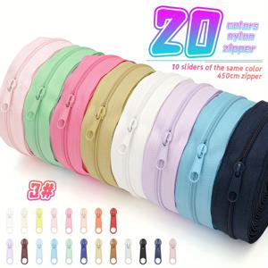 1 세트 = 4.5 미터 지퍼 + 10 지퍼 헤드, No. 나일론 지퍼 3개, 지퍼와 같은 색상의 슬라이더, 의류용 지퍼