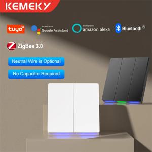 Tuya 스마트 벽 스위치 Zigbee/WiFi 전등 스위치 1 2 3 4 Gang Neutral 중립선 필요 없음 Alexa Google Assistant와 함께 작동