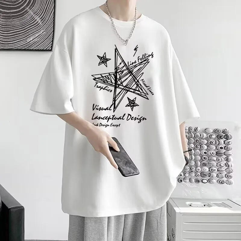 M-8XL 여름 한정판 남성용 오버사이즈 티셔츠, 라인 별 프린트 티셔츠, 남녀 모두에게 적합