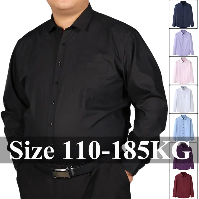 플러스 사이즈 12XL 10XL 남성 셔츠 긴 소매 작업 정장 셔츠 주름 방지 클래식 비즈니스 포켓 탑 남성 의류 90-190KG