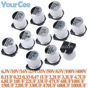 50pcs/10pcs SMD 전해 콘덴서 알루미늄 6.3V 10V 16V 25V 35V 50V 63V 100V 400V 1UF 4.7UF 10UF 47UF 100UF 470 680 1000UF