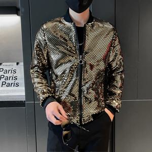 Y2K 남성 streetwear 나이트 클럽 무대 얇은 오토바이 자켓 패션 남성 힙합 스팽글 폭격기 자켓 코트 패션 의류
