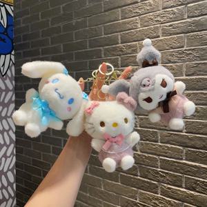 Kawaii Sanrio 키 체인 헬로 키티 Pochacco 마이 멜로디 플러시 열쇠 고리 Kuromi Cinnamoroll 배낭 펜던트 쥬얼리 생일 선물