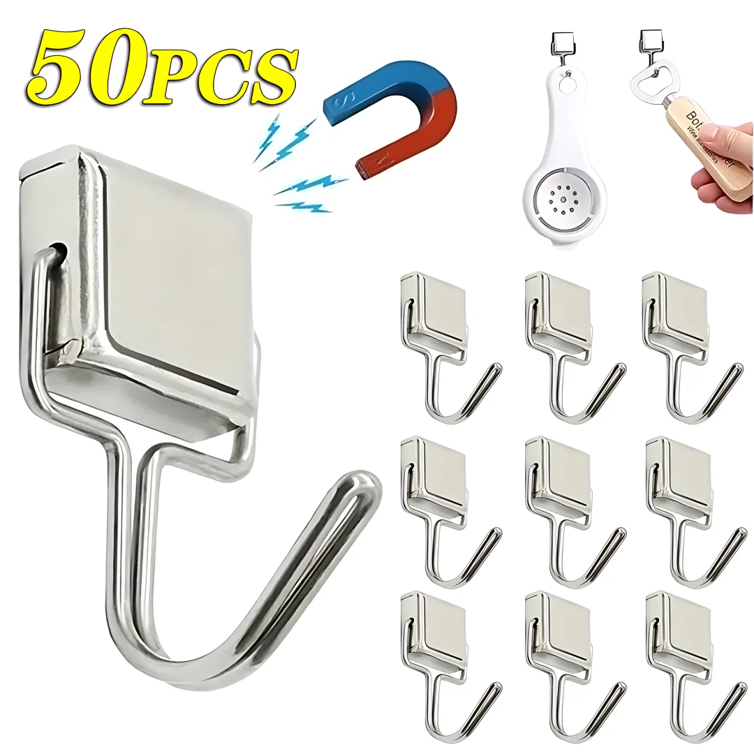 50PCS 강력한 자기 후크 다목적 스토리지 후크 홈 주방 바 스토리지 후크 키 스토리지 후크 욕실 옷걸이