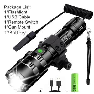 LED 전술 사냥 손전등 USB 충전식 방수 토치 램프 전문 슈팅 야간 스카우트 조명 세트