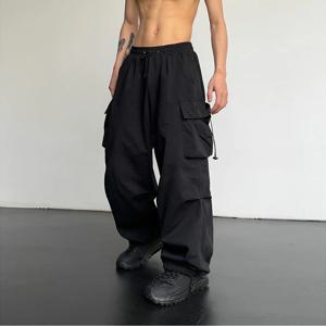 봄 여름 패션 캐주얼 팬 남성용 streetwear 솔리드 ​​컬러 카고 바지 신축성있는 허리 와이드 레그 남성용 조깅