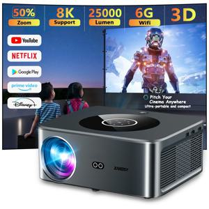 XIWBSY 25000 루멘 안드로이드 4K LED 프로젝터 800ANSI WiFi6 블루투스 프로젝터 비디오 홈 시어터 자동 초점/Keystone Proyector