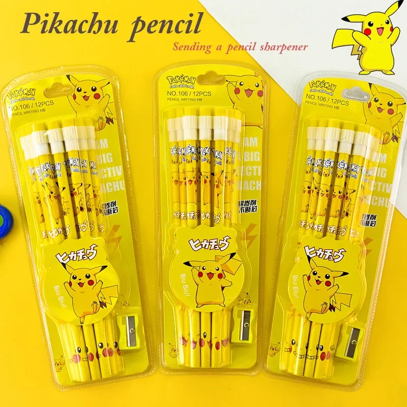 12pcs 포켓몬 피카추 애니메이션 피규어 만화 연필 포켓몬 키즈 연필 카와이 학생 문구 어린이 생일 크리스마스 선물