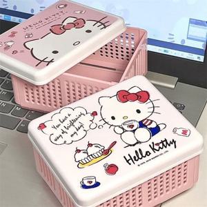 귀여운 만화 헬로 키티 대용량 접이식 보관 상자 Kawaii 데스크탑 다목적 화장품 보관 상자 소녀 생일 선물