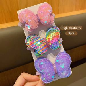 3PCS 스팽글 헤어 로프 어린이 Scrunchies 큰 나비 넥타이 높은 포니 테일 브레이드 소녀 고무 밴드 모자를 쓰고 있죠 헤어 액세서리