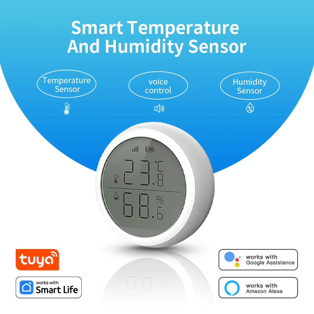 Tuya ZigBee 스마트 온도 및 습도 센서 LCD 디스플레이가있는 가정용 실내 온도계 Google 홈 Alexa Echo 음성 제어
