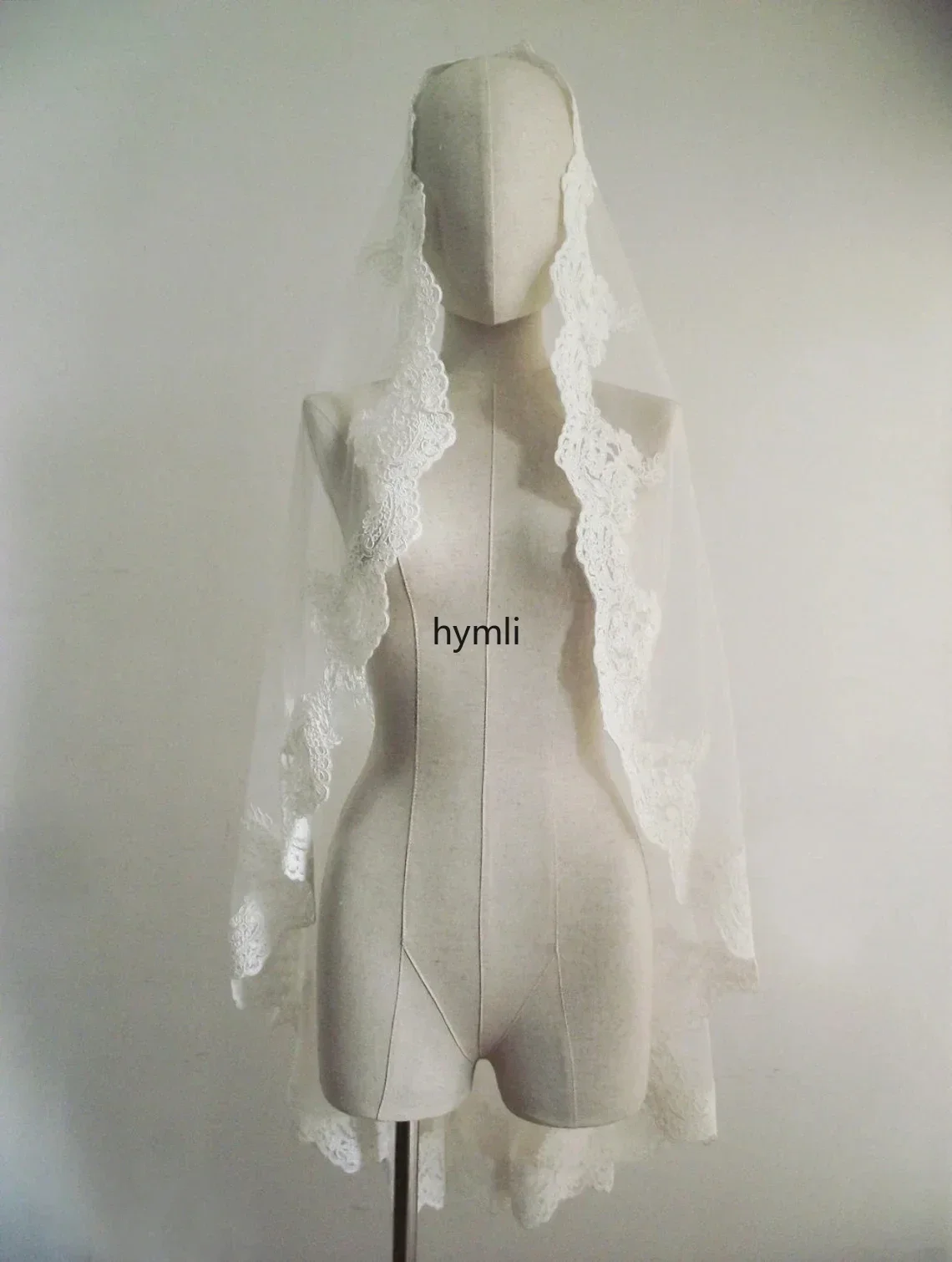 Mantilla 레이스 웨딩 베일, 손가락 끝 길이 베일, 금속 빗