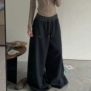 Y2K 여성용 빈티지 헐렁한 스웻팬츠, 한국 루즈 와이드 레그 팬츠, 스트리트웨어, 캐주얼 지퍼 플라이, 여성 바지, 가을, 2024 신상