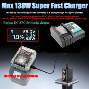 M18 충전기 USB Type-C 보조베터리 138W 용 밀워키 용 DeWalt 용 Makita 용 디지털 디스플레이 리튬 배터리 어댑터 변환기