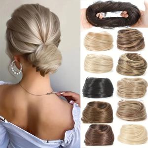 합성 Chignon 탄성 고무 밴드 가짜 머리 롤빵 클립 머리 꼬리 확장 Updo 헤어 피스 포니 테일 여성용 크리스마스
