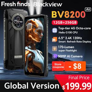 Blackview BV8200 견고한 휴대폰, 6.49 인치 2.4K 120Hz 디스플레이, Helio G100, 12GB, 256GB, NFC 손전등, 안드로이드 14 핸드폰