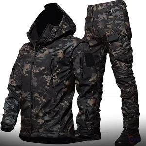 6XL TAD 전술 남자 사냥 하이킹 낚시 탐험 복장 위장 상어 피부 사냥 방수 후드 자켓 + 바지