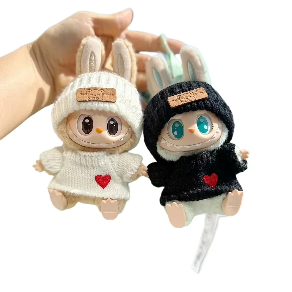 17cm Labubu 인형 옷 패션 의류 후드 인형 옷 색상 일치 후드 인형 액세서리