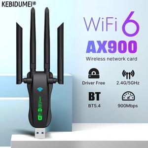 WIFI 6 AX900 4 안테나 USB WiFi BT 5.4 어댑터 2in1 동글 무선 Wlan 외부 네트워크 카드 Windows 10/11 드라이버 무료