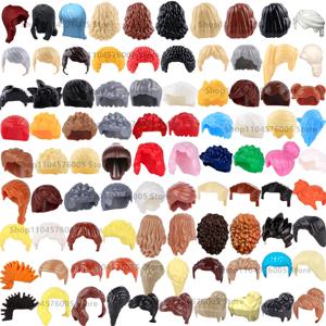 MOC 갈색 머리 빌딩 블록 도시 피규어 바디 크리 에이 티브 액세서리 금발 골드 화이트 부품 DIY 모자 미니 벽돌 조립 장난감 S04