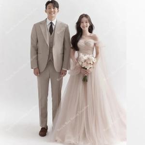 ZHUISHU 맞춤형 요정 연인 한국 Tulle 웨딩 사진 촬영 드레스 코르셋 뒤 바닥 길이 신부 가운 한국 웨딩 드레스 2025
