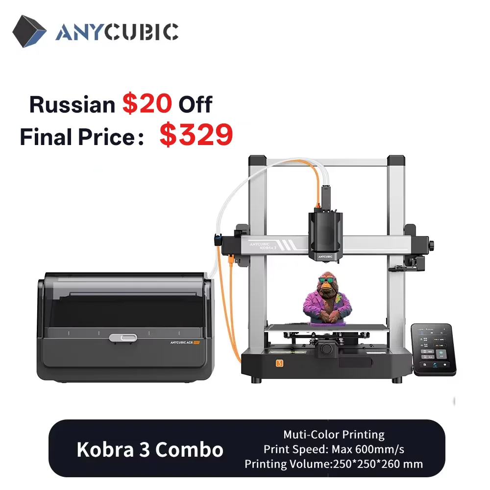 ANYCUBIC Kobra 3 콤보 멀티 컬러 FDM 3D 프린터 최대 600mm/s 인쇄 속도 빌드 크기 250x250x260mm
