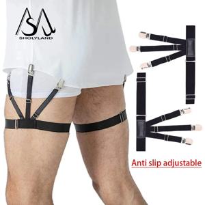 남성 셔츠 가터 조절 가능한 탄성 레그 서스펜더 셔츠 홀더 스트랩 벨트 주름 방지 미끄럼 방지 잠금 클램프 블랙