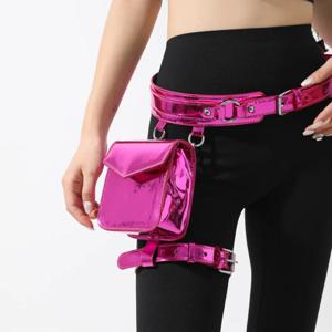 크리에이티브 펑크 메탈릭 허리 벨트 파우치 고스 레그 링 허벅지 하네스 레그 백 동전 지갑 PU 가죽 오토바이 허리팩 여성용