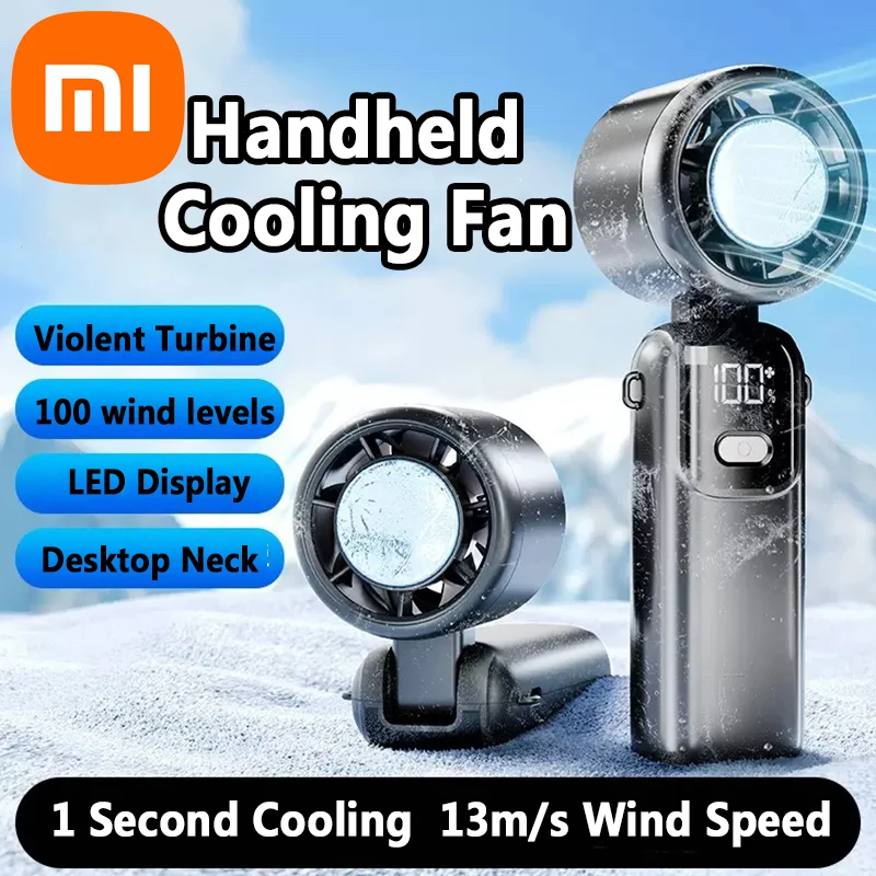 Xiaomi 얼음 압축 휴대용 팬 휴대용 야외 Usb 디지털 디스플레이 접이식 냉동 고속 폭력 터빈 소형 팬