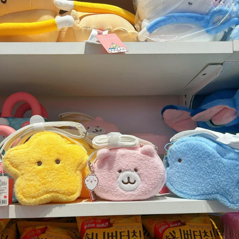 정품 Chiikawa Prop 플러시 숄더 백 Usagi Hachiware 싱글 스트랩 크로스 바디 Kawaii 공식적으로 영감을 얻은 애니메이션 지갑 선물