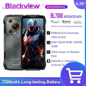 블랙뷰 BL7000 5G AI 러기드 폰 딥시크 GPT 안드로이드 15 스마트폰, 6.78인치 HD+2.4K 디스플레이 120Hz, 8GB 램 256GB, 7500mAh