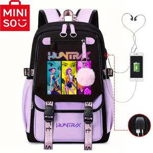 2025 MINISO 브랜드의 새로운 공동 브랜드 Kpop 영화 악마 사냥꾼 학생 배낭, 남성용 및 여성용 노트북, USB 포트 가방
