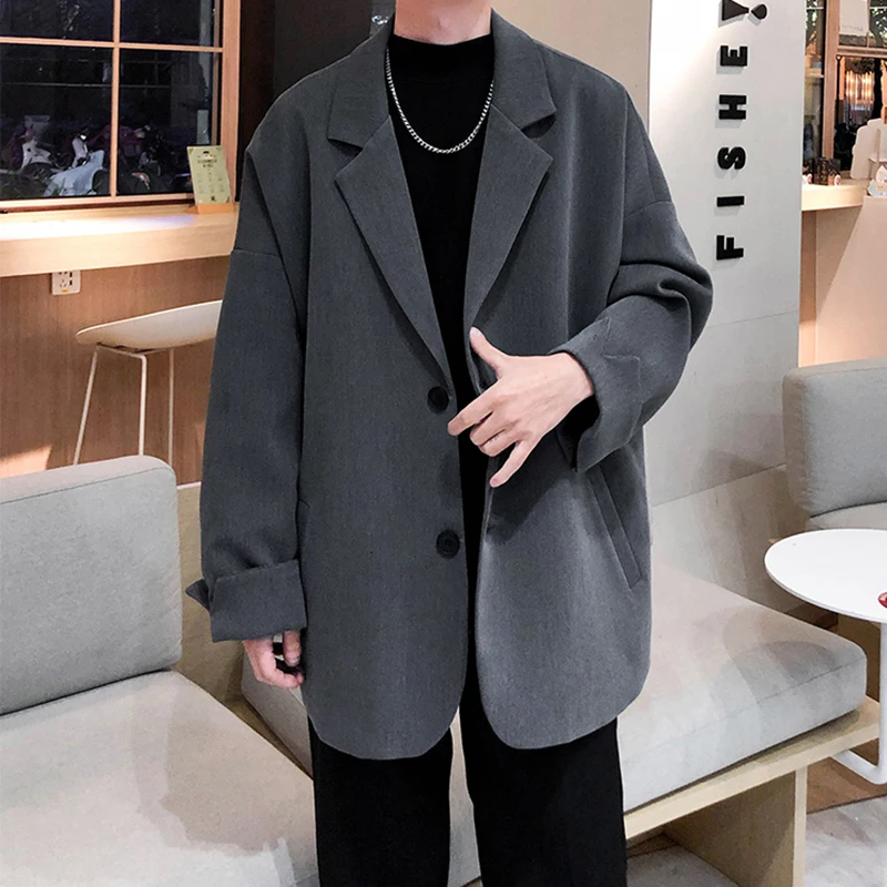영국 스타일 블레이저 남성 레저 트렌디 루즈 슈트 재킷 남성 레트로 데일리 인 streetwear 모든 경기 간단한 한국 정장 탑