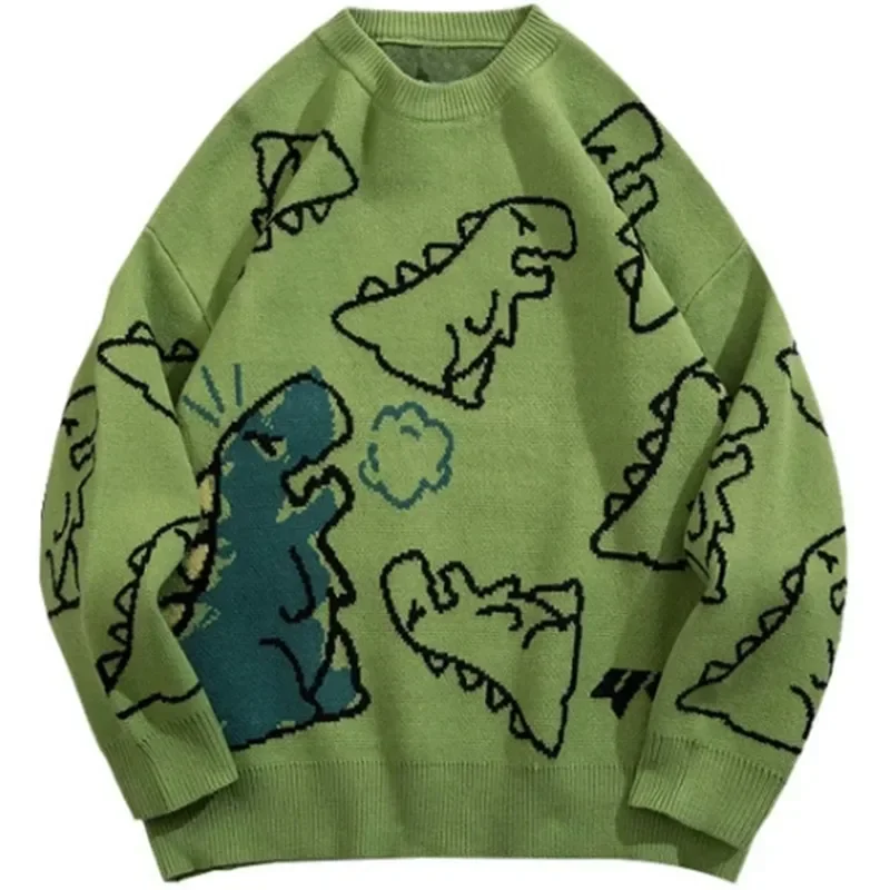 스웨터 남성 하라주쿠 스타일 니트 힙합 streetwear 공룡 만화 풀오버 특대 캐주얼 커플 o 넥 빈티지 스웨터