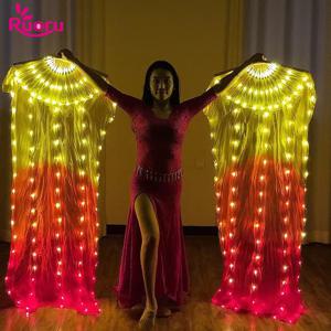 Ruoru 카니발 LED 실크 선풍기 베일 밸리 댄스 선풍기 베일, 100% 실크 LED 조명 쇼 밸리 댄스 무대 공연 댄스 의상