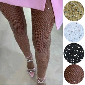 2024 여성을위한 여름 Fishnet 다이아몬드 팬티 스타킹 섹시한 패션 반짝 이는 그물 스타킹 여성 슬림 라인 석 메쉬 나일론 스타킹 스타킹