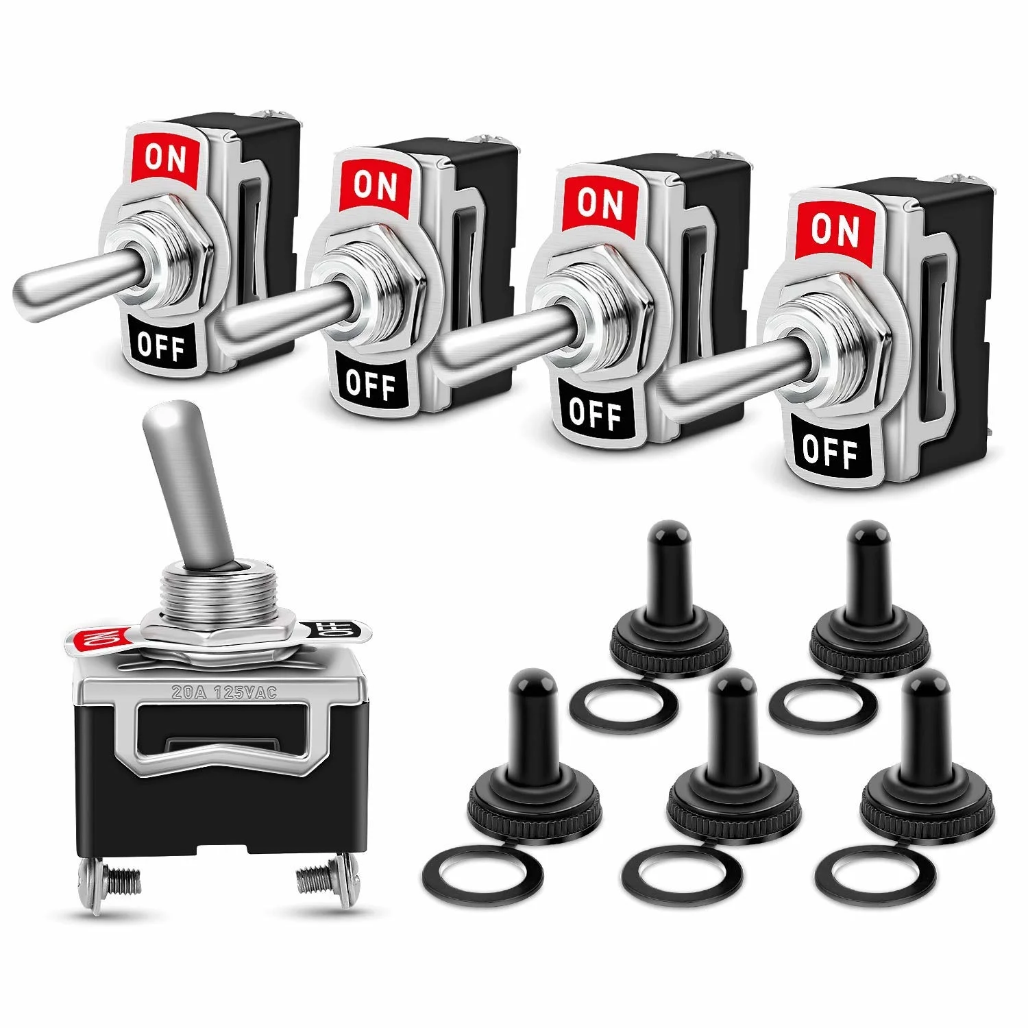 5Pcs 헤비 듀티 자동차 보트 로커 토글 스위치 15A 250V 2Pin SPST ON/OFF 로커 스위치 방수 부팅 Spst 로커 스위치