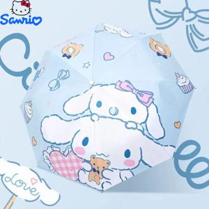Sanrio 우산 선 스크린 UV 보호 햇볕이 잘 드는 비오는 이중 용도 Cinnamoroll 접이식 자동 블랙 코팅 범퍼 천 선물