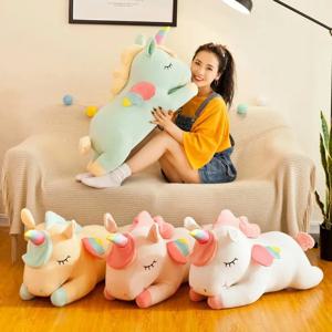 Kawaii 거짓말 유니콘 플러시 장난감 부드러운 귀여운 화이트 핑크 말 Appease 인형 베개 어린이를위한 소녀 생일 선물 룸 장식