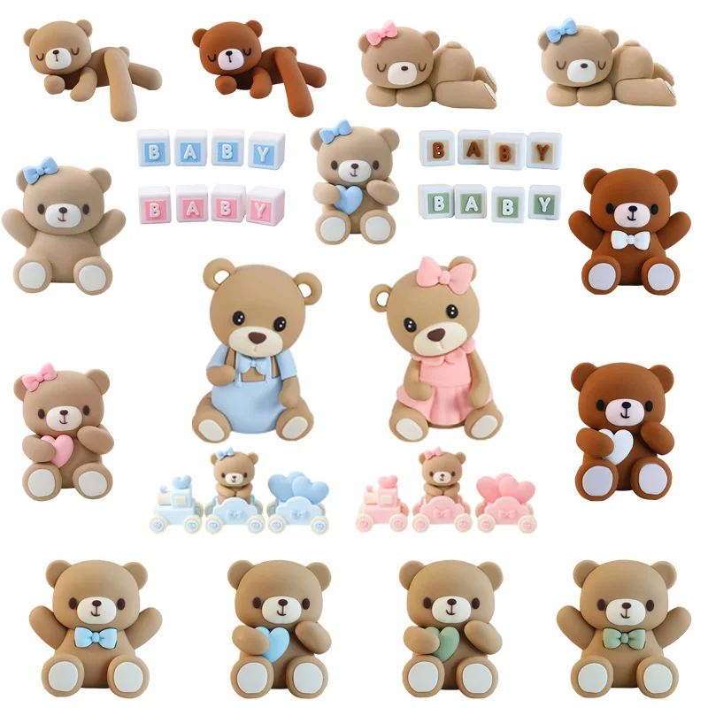 새로운 3D 곰 케이크 토퍼 베이비 샤워 곰 장식 소년 소녀 행복한 1 생일 파티 케이크 장식 성별 공개 파티 용품