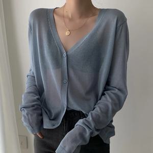 여성용 긴팔 가디건 셔츠, V넥 상의, 얇은 니트, 자외선 차단 셔츠, 스웨터, 한국 상의, 여름 블라우스, Mujer E600