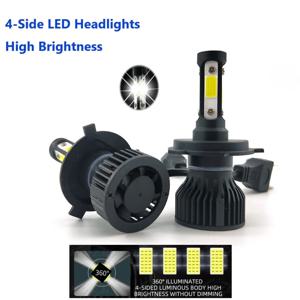 2PCS LED 헤드 라이트 전구 4면 H11 H4 H7 9005 9006 2면 H3 H1 880 6500K 흰색 자동 전조등 12V 4 개의 빛나는 얼굴
