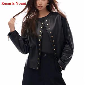 2025년 가을/겨울 여성용 브랜드 새 싱글 브레스티드 라운드넥 곡선 밑단 캐주얼 코트 여성용 봄버 재킷