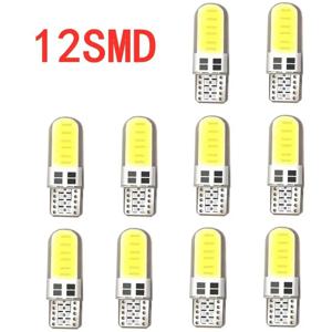 10Pcs 실리콘 젤 COB 자동 LED 자동차 12V T10 W5W 웨지 사이드 주차 읽기 전구 신호 램프 클리어런스 도어 라이트 12 SMD 칩