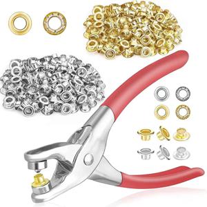 AY00-401Pcs 1/4Inch 6Mm 그로멧 아일렛 플라이어 키트, 금색과 은색의 400개의 금속 아일렛이 포함된 그로멧 도구 키트, 아일렛 그로밋