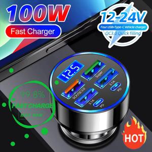 100W 6포트 차량용 충전기 고속 충전 PD QC3.0 USB C 차량용 휴대폰 충전기 타입 C 어댑터 (아이폰, 삼성, 화웨이, 샤오미용)