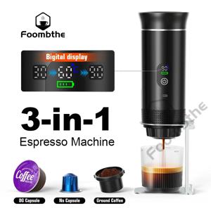 Foombthe 무선 전기 휴대용 에스프레소 커피 머신, 차량 및 가정용 캠핑용 커피 메이커, 80ml 물탱크 용량, 디지털 디스플레이, 3-in-1 캡슐 파우더 여행용 커피 메이커