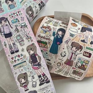 스크랩북 용 Kawaii 접착 테이프 귀여운 캐릭터 스티커 소녀의 일상적인 일상 Diy 전화 수하물 오토바이 노트북