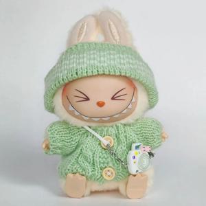 Labubu I II 인형 귀여운 의류 4 색 메쉬 스웨터와 모자 세트 액세서리 의류 봉제 인형 의류