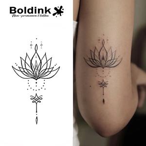 Boldink 미니멀리스트 연꽃 만다라 임시 문신, 15 일 지속 신기술 매직 방수 반영구 스티커